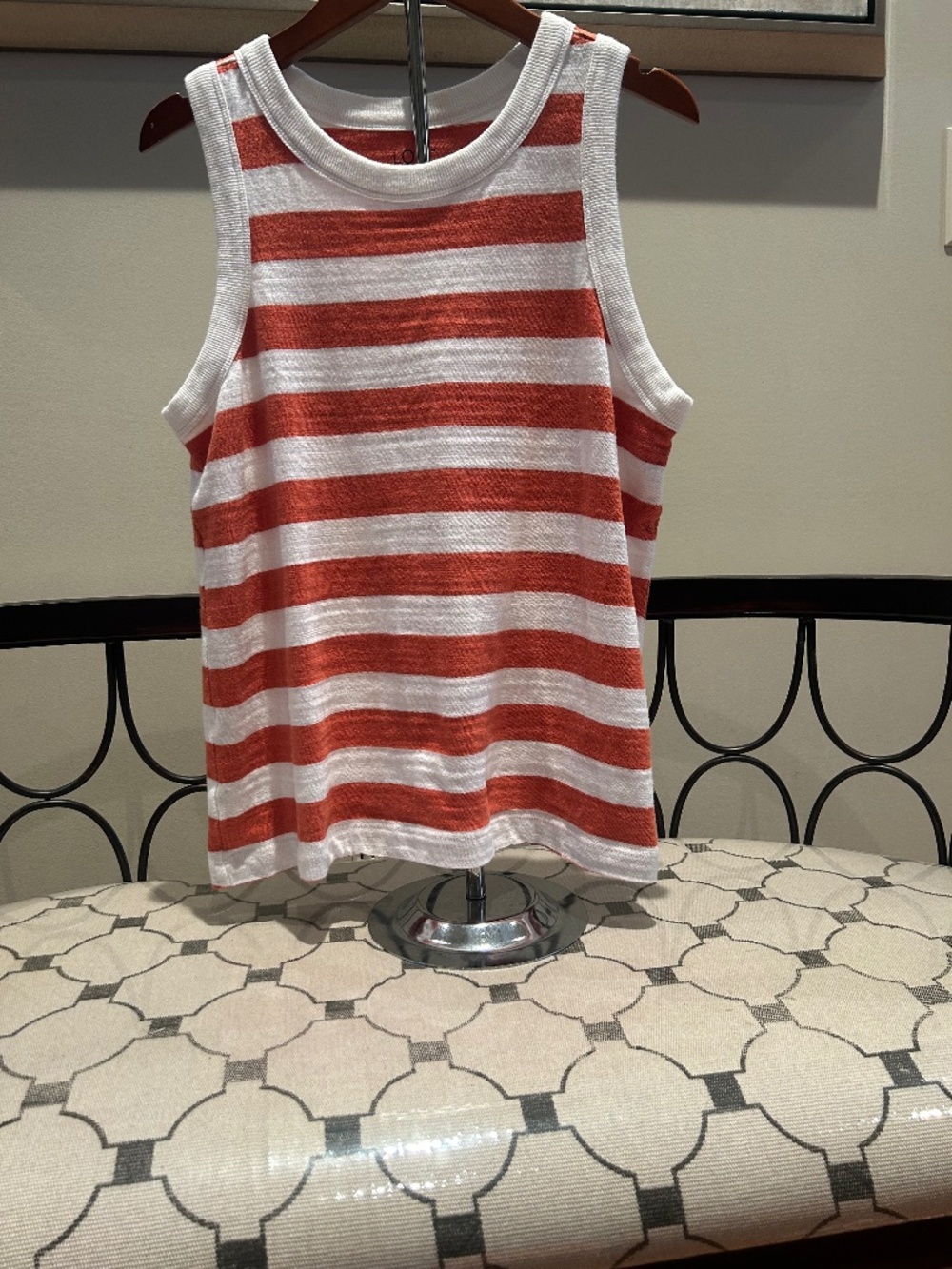 LOFT White and Coral Striped Tank Top